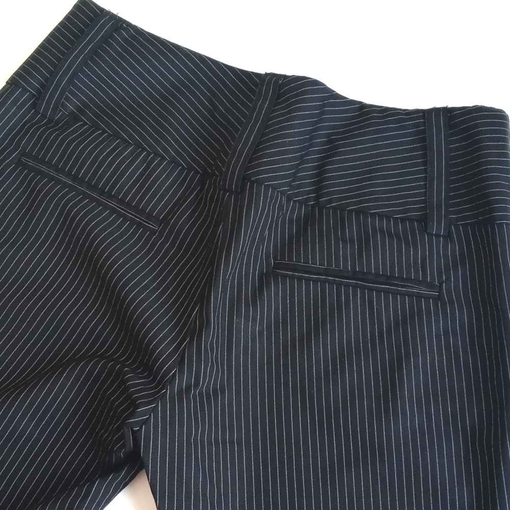 Alice+Olivia Black Pinstripe Low Rise Wide Leg Capri Cropped Wool Blend Pants 4 - Picture 8 of 15